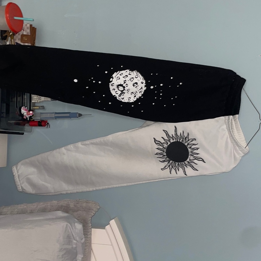 Two tone sun and moon sweat pants